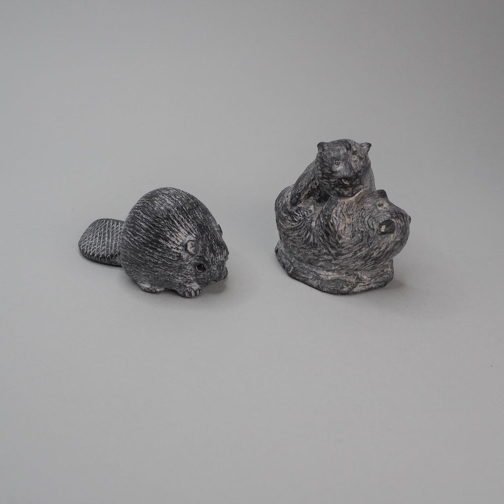 Small Bear Cubs & Beaver Soap Stone Sculptures
